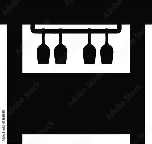 Silhouette of a bar counter with hanging wine glasses