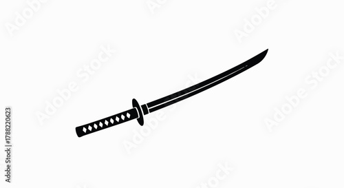 Flat 2D vector illustration featuring a sharp Japanese samurai sword silhouette, elegantly drawn and centered on a clean white background, symbolizing martial arts strength and tradition.