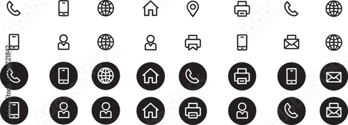 Set of 20 Minimalist Black and White Icons for Communication and Location