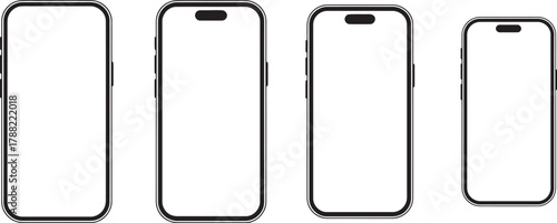 Sleek Minimalist Line Art Vector Illustration Set of Generic Modern Smartphone Devices