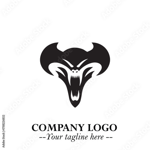 Head of Vampire Logo Symbol in Black on the White Background with Gothic Horror Vector Design