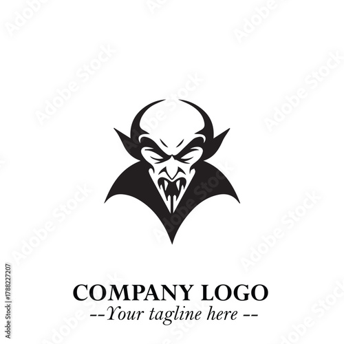 Head of Vampire Logo Symbol in Black on the White Background with Gothic Horror Vector Design