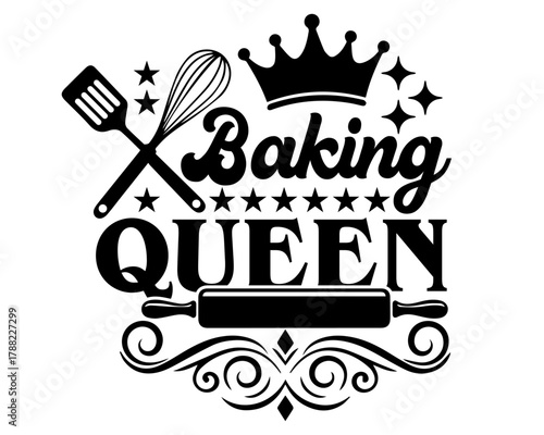 Baking Queen T-Shirt Design Baker Crown Kitchen Typography Vector Illustration Graphic Chef Print