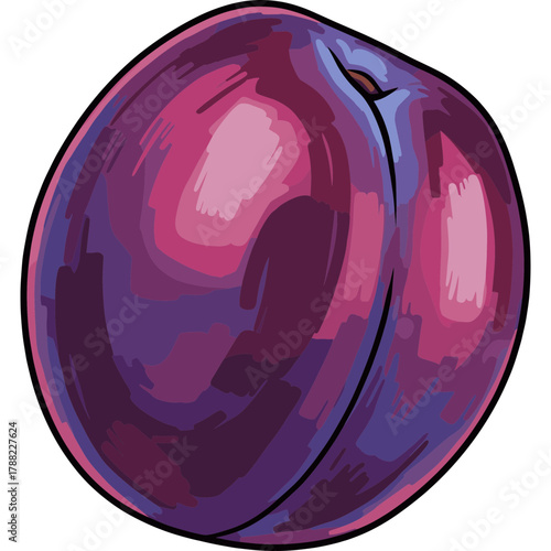 Fresh Ripe Plum Fruit Vector Illustration, Poster Color Style