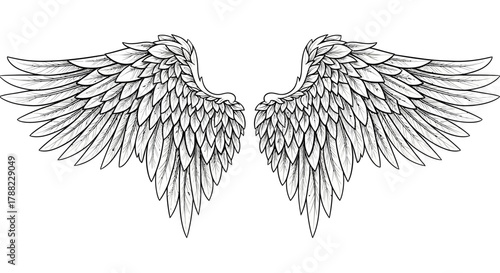 Detailed vector illustration of symmetrical angel wings perfect for graphic design needs