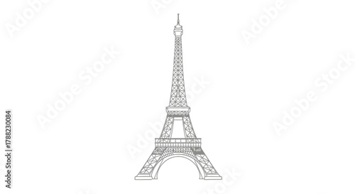 Eiffel Tower minimalist artistic outline graphic, symbol of Paris and France for tourism