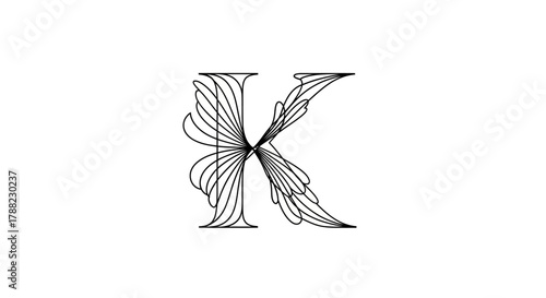 Elaborate letter K emblem with swirling organic lines, creating a sense of luxury and refinement