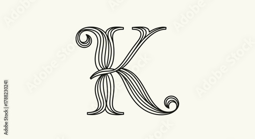 Elegant Letter K with floral swirls evokes classic beauty and sophisticated design elements