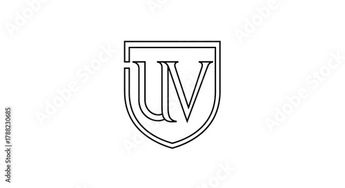 Elegant monogram logo design featuring intertwined letters UV in a shield emblem