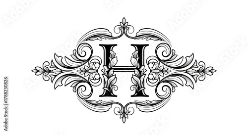 Elegant monogram design featuring ornate floral embellishments framing letter H glyph