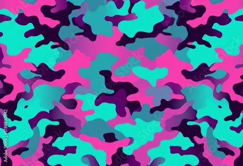 Abstract digital camo pattern in vibrant teal, pink, and purple hues,  background,  fashion camo