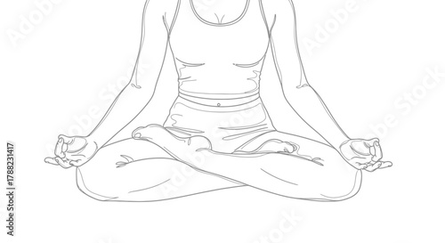 Line art illustration of a woman in lotus position, embodying mindfulness and wellness creating a