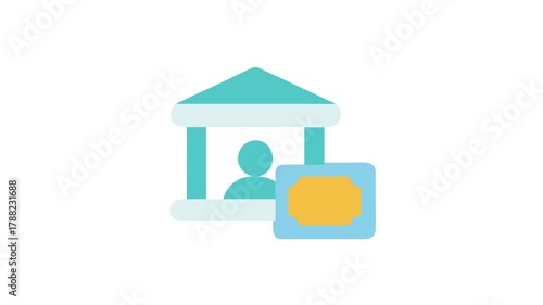 Wallpaper Mural Museum entrance ticket with person inside simple graphic design Torontodigital.ca