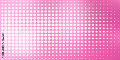 Pink rose halftone pattern. Retro comic gradient background. Pixelated dotted texture overlay. Cartoon pop art faded gradient pattern. Vector backdrop for poster, banner, advertisement