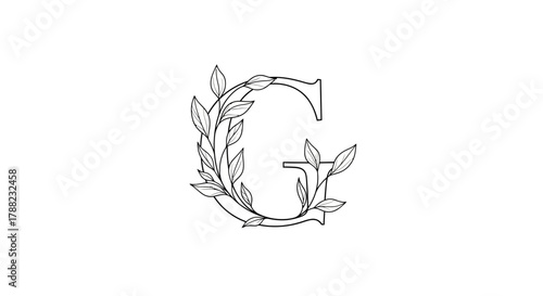 Elegant letter G design with botanical elements, a graceful fusion of typography and nature with