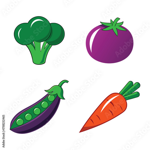 Graphic collection of fresh healthy cartoon vegetables and fruit
