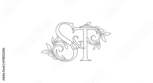 Elegant monogram design with intertwined letters S and T and leafy ornamentation for brand identity
