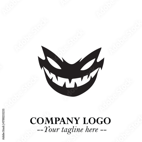 Head of Vampire Logo Symbol in Black on the White Background with Gothic Horror Vector Design