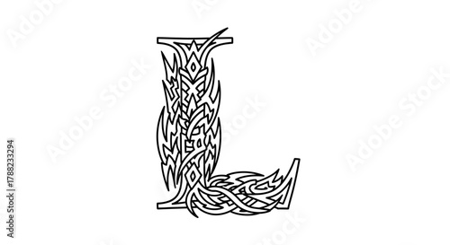 Intricate letter L design blending tribal and celtic art with a modern and unique pattern