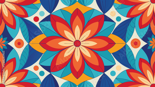 Vibrant floral geometric pattern, abstract seamless art background.