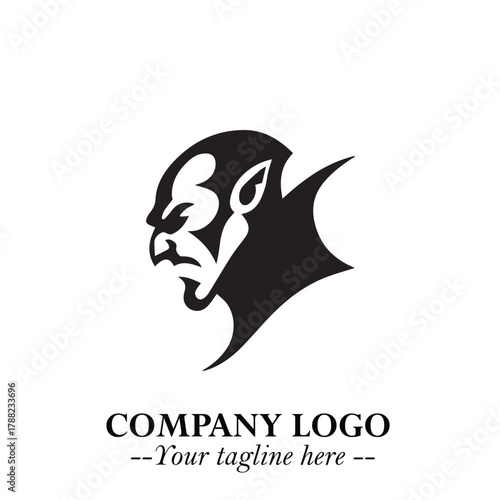 Head of Vampire Logo Symbol in Black on the White Background with Gothic Horror Vector Design