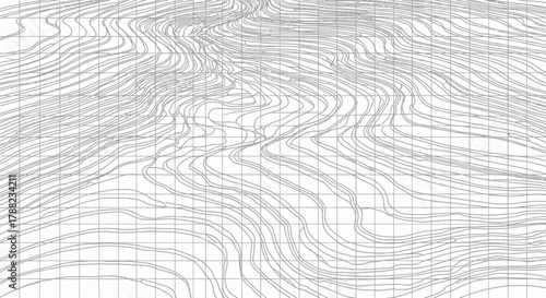 Abstract topographical map lines on grid, showcasing terrain depiction and geographic