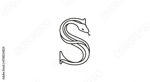 Letter S monogram crafted intricately with a serpentine shape, a unique linear art