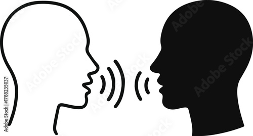 Minimalist Human Head Silhouette Vector with Sound Wave Lines