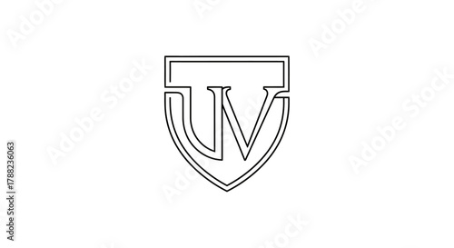 Outlined insignia shield displaying combined 'UV' letters on stark white backdrop for emblems