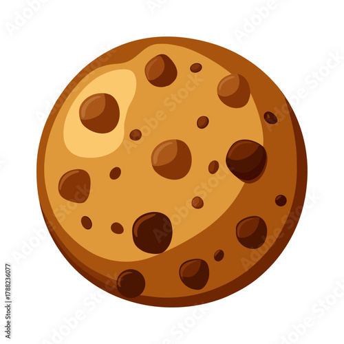 Vector illustration of a round chocolate chip cookie single piece on white background