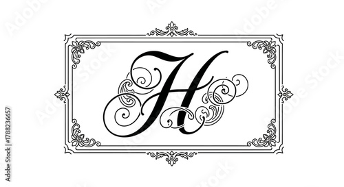 Elegant letter H design adorned with flourish details and a classic decorative border element