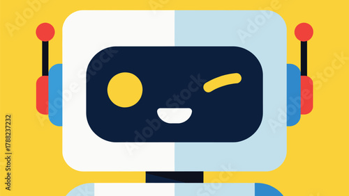 Friendly Winking Robot Face Illustration
