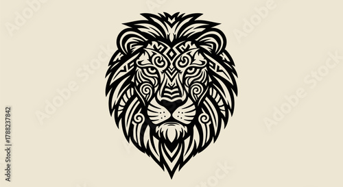 Intricate tribal stylized lion head artwork displaying power and symbolic designs for branding and