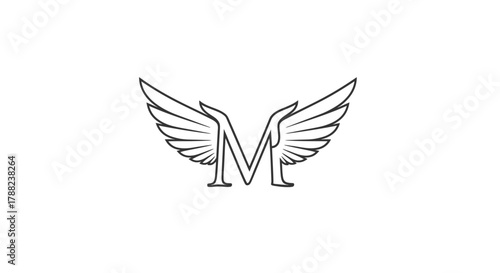 Elegant letter M logo design with detailed wings in a minimalist style graphic design