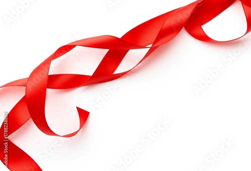 A vibrant red ribbon, curled and flowing, isolated on white,  shiny,  clip art