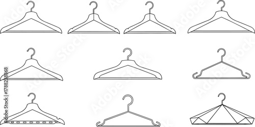 Clothes hanger, wardrobe accessory, garment holder, fashion tool, home storage, cad drawing flat vector illustration
