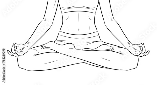 Line art illustration of a woman in the lotus position meditating gracefully for mindfulness and