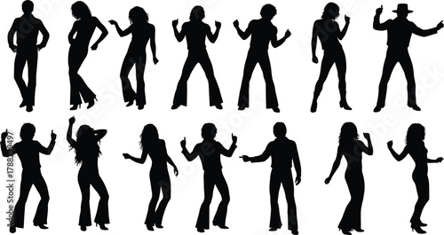 Dance pose, dancer silhouette, movement icon, expressive figure, performance art, cad drawing flat vector illustration