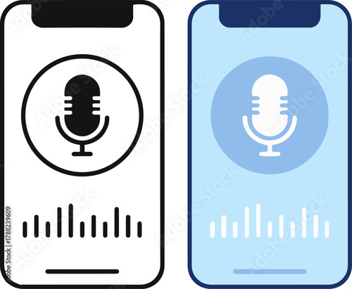 Smartphone voice recording app screen, flat minimal vector icon design