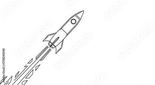 Black and white rocket sketch taking flight to new beginnings and opportunities  illustration