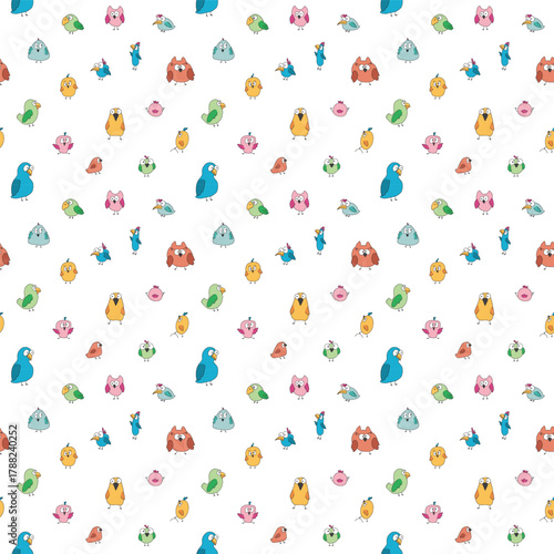 Cute birds seamless pattern. Cute Cartoon birds background. Vector Illustration.