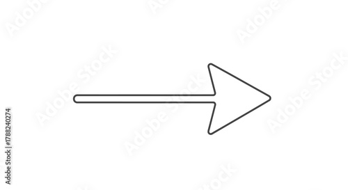 Simple minimalistic right arrow pointing forward on a plain white background for design usage