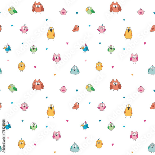 Cute birds seamless pattern. Cute Cartoon birds background. Vector Illustration.