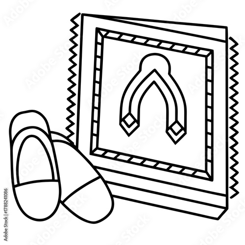 Islamic prayer rug and slippers icon