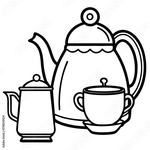 Simple outline illustration of a tea set with teapot and cup