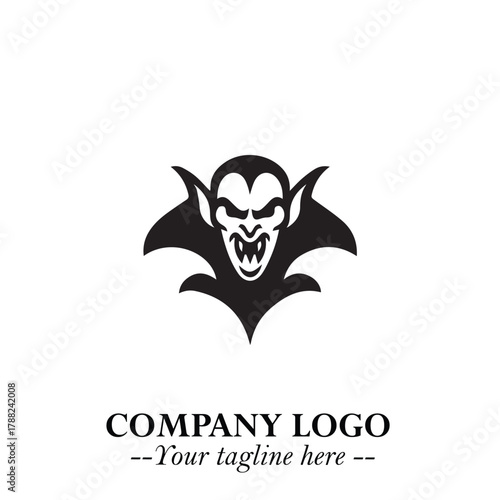 Head of Vampire Logo Symbol in Black on the White Background with Gothic Horror Vector Design