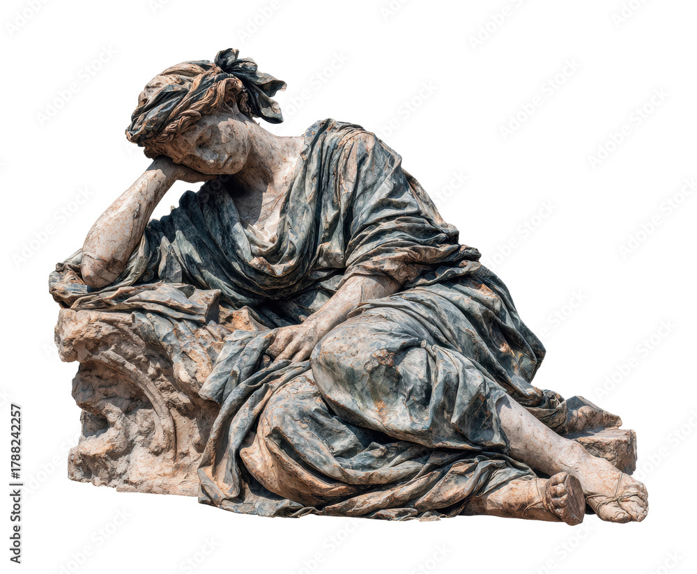 Fototapeta premium Emotional sculpture of a woman museum exhibit installation isolated on transparent background