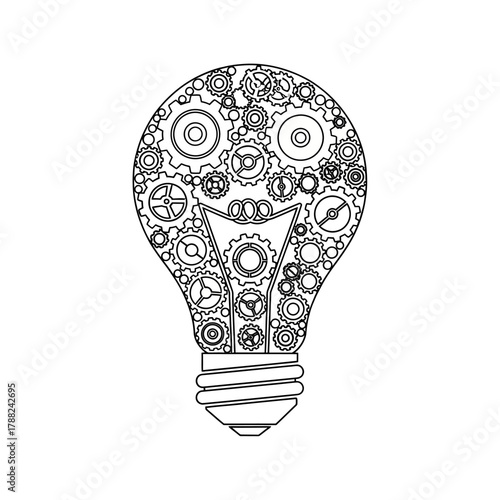 Intricate mechanical mind: a bulbous illustration of gears generating a radiant concept