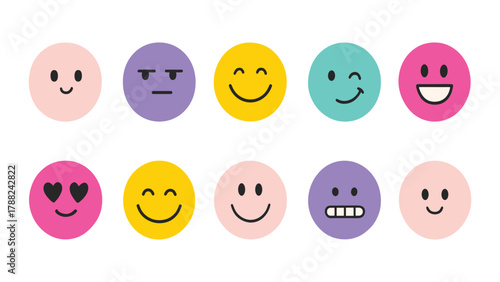 Colorful Emoji Faces Vector Set | Cute Flat Emoticons Collection | Happy and Funny Expressions Icons