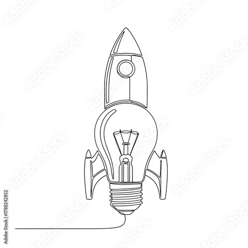 Rocket Lightbulb: Conceptual Illustration of Innovation, Creative Flight, and Bright Ideas